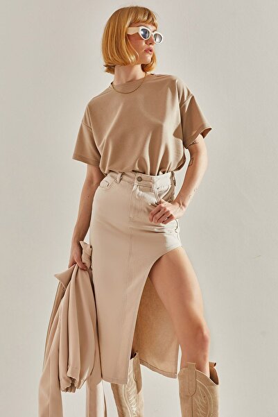 Hiccup LUCCI high-waisted denim midi skirt with slits