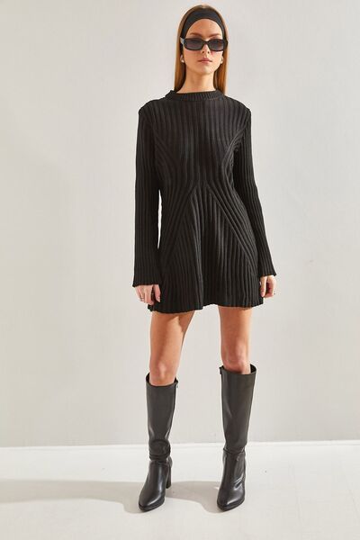 Hiccup LUCCI ribbed knit mini dress with round collar