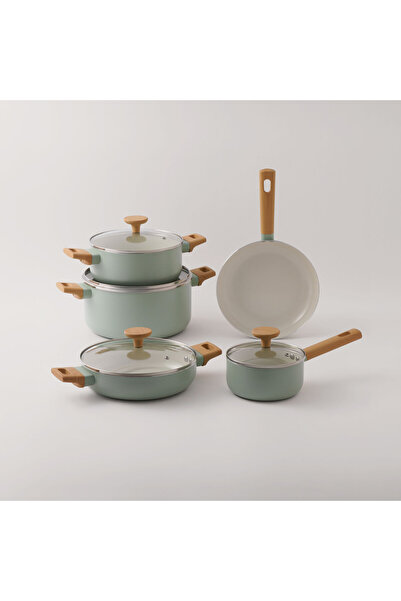 Alberto طقم أواني طهي من الألومنيوم مكون من 9 قطع، أخضر