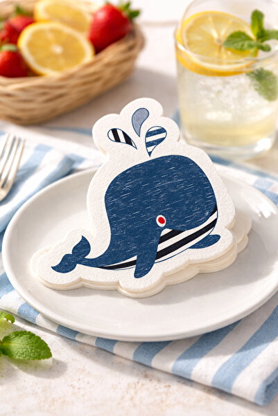 Homerest مجموعة من 20 منديل تقديم على شكل حوت، منديل تقديم مطبوع عليه شعار خا...