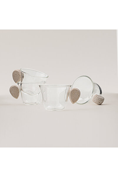 Dallaty 4pcs glass coffee cup set with travertine handles