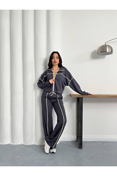 Ekim Store Striped Cardigan and Trousers Double Set