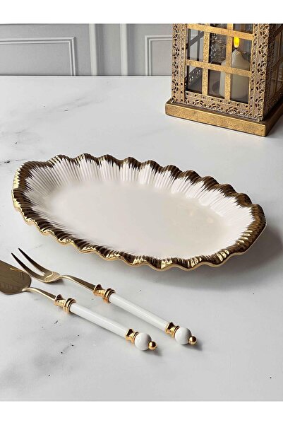 ROSSEV Oval Bowl Sofia Stoneware with Gold Edge – 21 X 32 cm