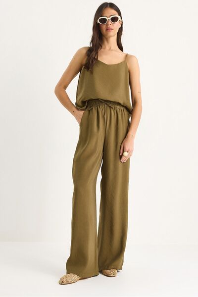 Hiccup Bianco Lucci two-piece set with modal woven blouse and pants with susp...