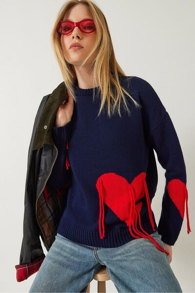 Hiccup Knitted sweater with fringe and heart Bianco Lucci