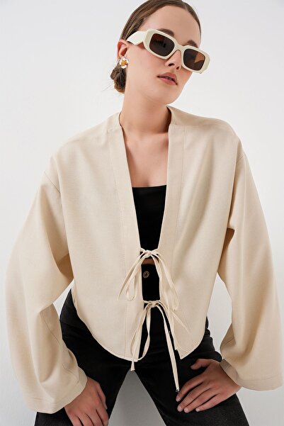 Hiccup Bdart Linen Blend Tie Detail Long Sleeve Kimono