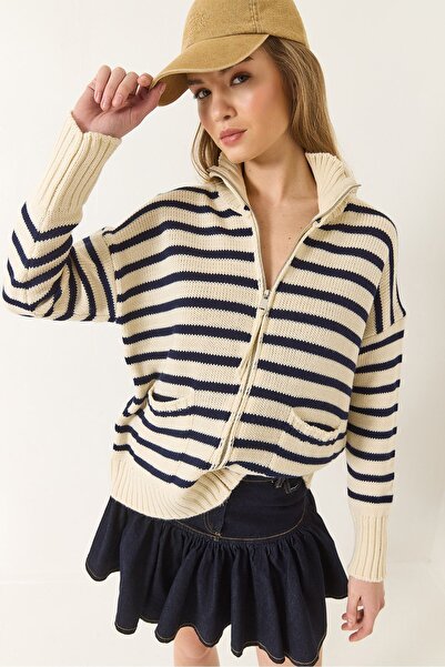 Hiccup Bianco Lucci striped knitted cardigan with zipper