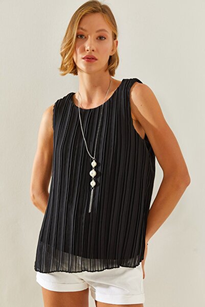 Hiccup Bianco Lucci pleated blouse with thick straps and lining, with metal n...