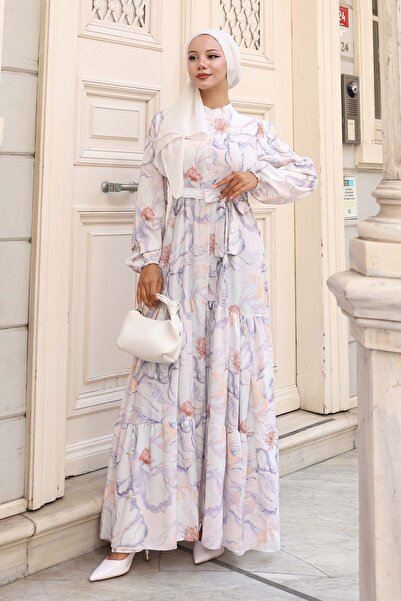 Hiccup Bdart Buttoned and Belted Detail Crew Neck Maxi Dress