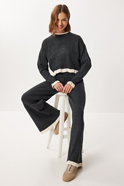 Hiccup ISTANBUL Wide Leg Sweater and Pants Set with Ruffle Detail