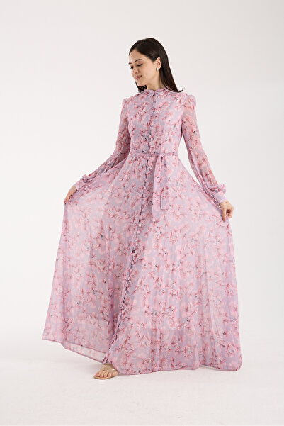 Stylish Stylish chiffon long dress with pink floral print
