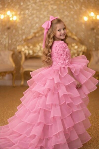 Tomac Kız Çocuk Düğün Abiye Elbise Prenses Kabarık Tül