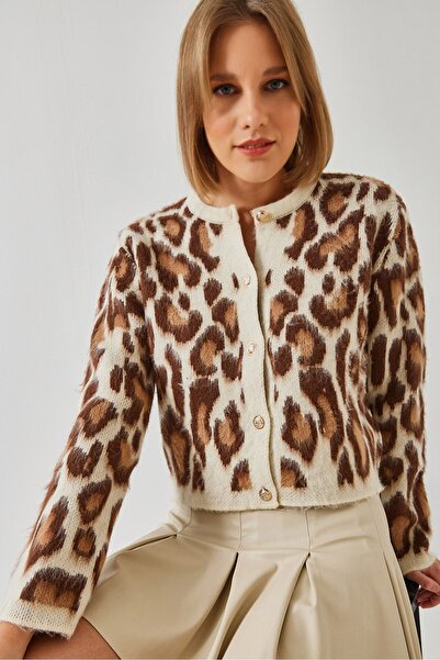 Hiccup Knitted cardigan with leopard pattern and buttons Bianco Lucci