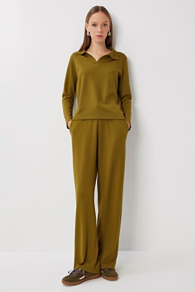 Hiccup ISTANBUL Two-Piece Set with Polo Collar Sweater and Wide Leg Pants