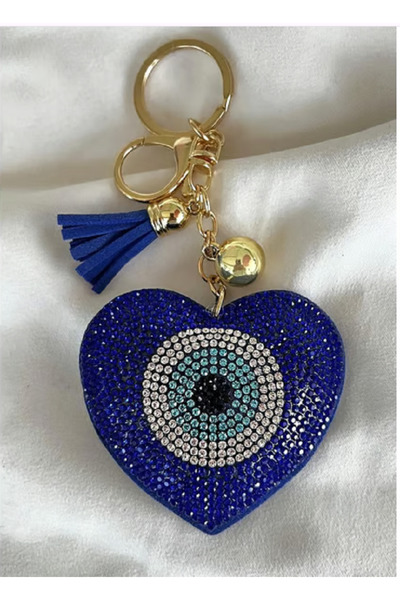 TChic Luxury Gift Evil Eye Beaded Stone Heart Keychain - Bag Ornament/Charm