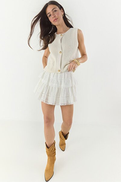 Hiccup Bianco Lucci mini skirt with shorts and elastic waist, with ruffles an...