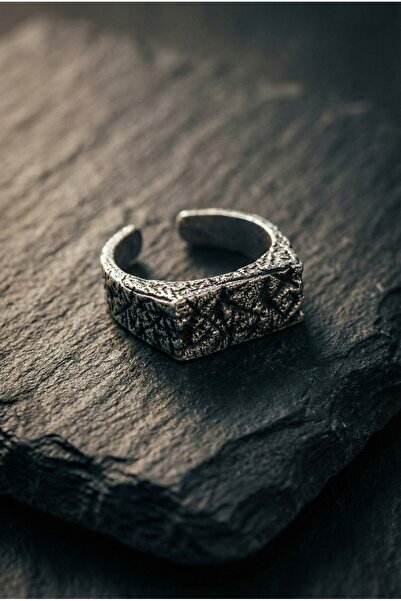 KARV Gümüş Renk Eskitme Dokulu Ayarlanabilir Unisex Yüzük - Antik Vintage Tarz