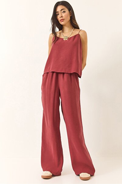 Hiccup Bianco Lucci two-piece set with modal woven blouse and pants with susp...