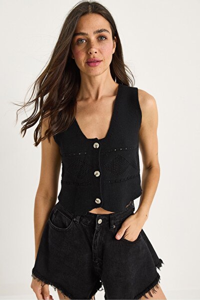 Hiccup Knitted vest with V-neck and thick straps Bianco Lucci