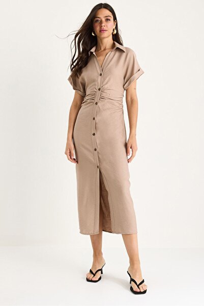 Hiccup Bianco Lucci V-neck midi dress with side drape