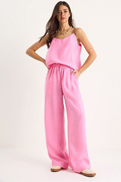 Hiccup Bianco Lucci two-piece set with modal woven blouse and pants with susp...