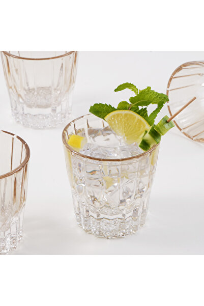 LA MESA 4 Pcs Embossed Tumbler Glass Set, Ombre Light Brown 8.5*8.5*8.7 Cm