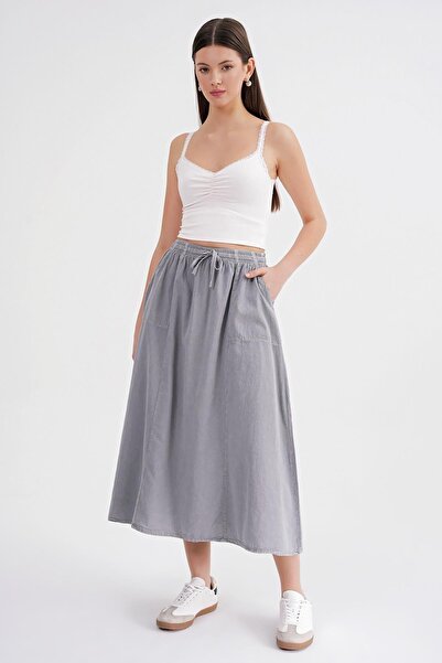 Hiccup Fustă Mixray din poplin cu talie înaltă și detaliu cu șnur