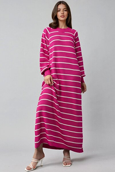 Hiccup Rochie tricotată cu mânecă lungă și dungi, cu nervuri, MY FASHION