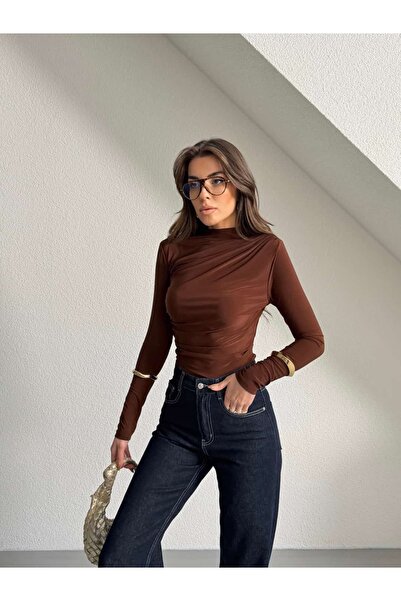 mydukkan.co High Collar Draped Long Sleeve Blouse