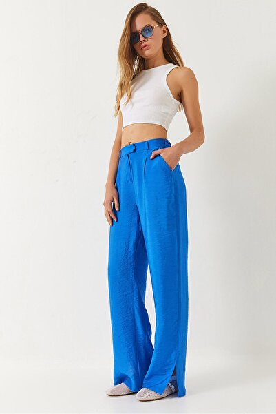 Hiccup Pantaloni Palazzo cu buzunare late și crăpături Bianco Lucci