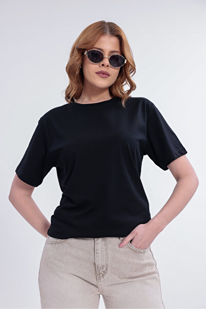 freemen Women's Black Basic Comfortable Fit Lycra T-Shirt