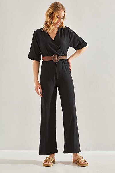 Hiccup Bianco Lucci wrap-around collar and belt jumpsuit