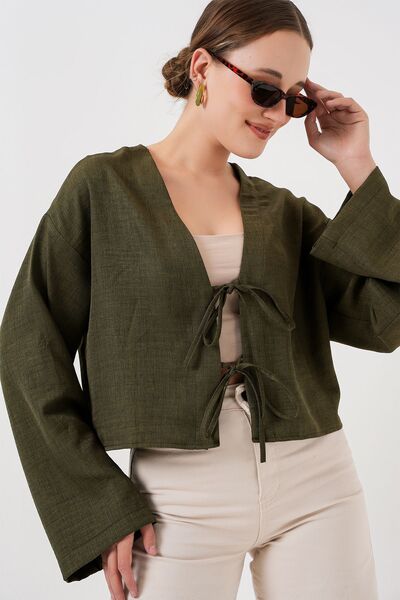 Hiccup Bdart Linen Blend Tie Detail Long Sleeve Kimono