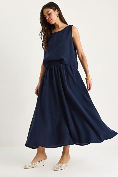 Hiccup Set Bluză cu Bretele Groase și Fustă cu Talie Elastică Bianco Lucci di...