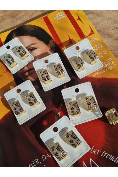 XUPING JEWELRY Zirkon Taşlı Leopar Desen Dikdörtgen Tasarım Kadın Çelik Küpe