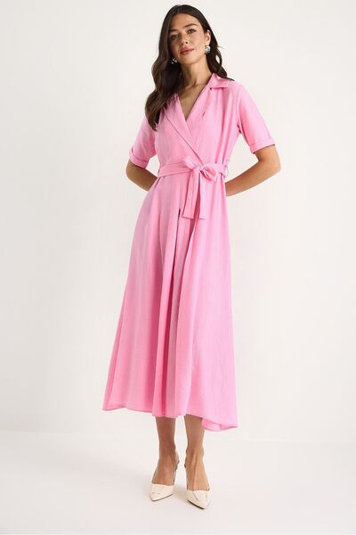 Hiccup Bianco Lucci short sleeve V-neck summer dress with belt and V-wrap