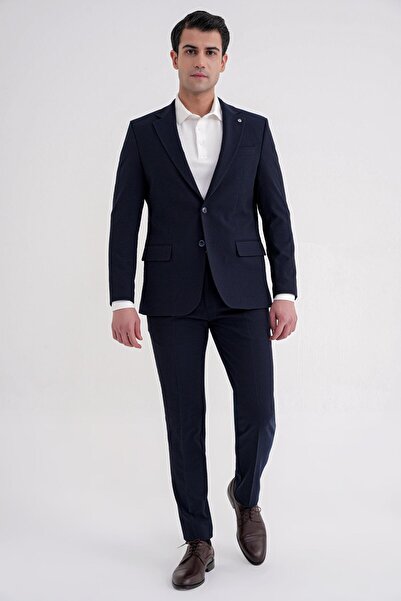 Efor Slim Fit Çift Yırtmaç Gofre Kumaş Esnek Lacivert Spor Takım Elbise TK 940