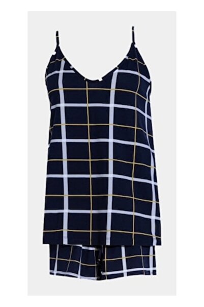 Jil Women's Pajamas with Short Slip in Navy Check