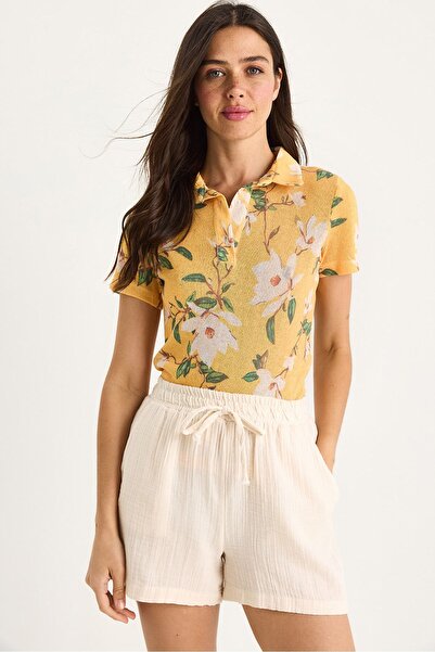 Hiccup Digitally Printed knitted summer blouse with polo collar, Bianco Lucci