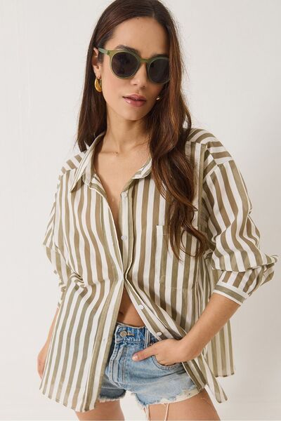 Hiccup Bianco Lucci oversized striped shirt with single pocket