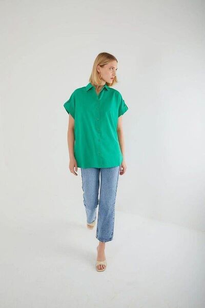 Hiccup Cămașă oversize Mixray din poplin cu mâneci scurte și nasturi