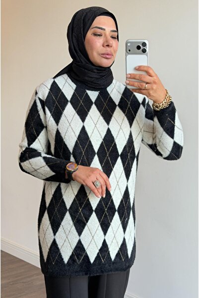 Mahhar Baklava Desenli Simli Tunik - Siyah