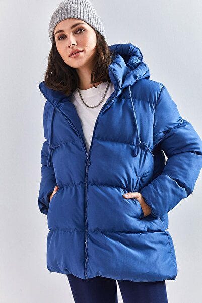 Hiccup Bianco Lucci long puffer coat with Hooded hood