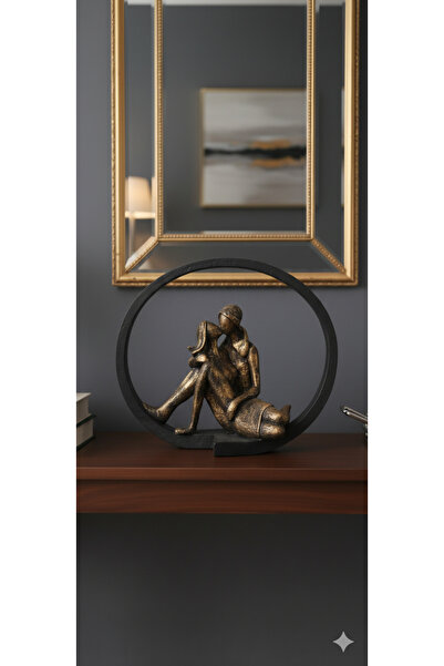 MASALFABRİKASI Modern Sevgili Heykeli | Gold Siyah Dekoratif Aşk Biblosu | Sa...