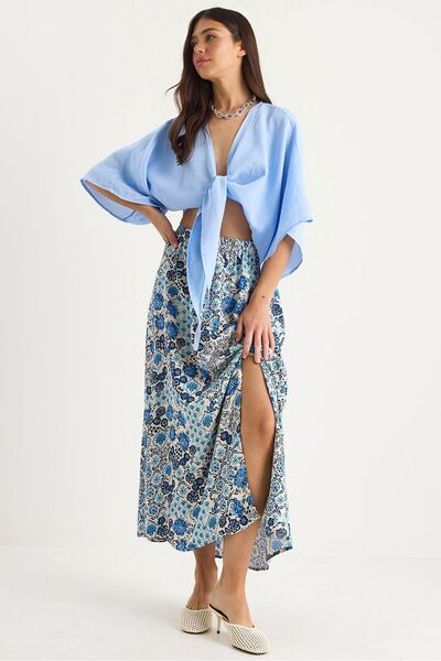 Hiccup Bianco Lucci cotton skirt with floral pattern, elastic waist and slit ...