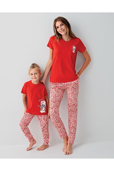 Arnetta Mom and Child Pajamas Sold Separately,100% Cotton,Red Heart Pattern, ...