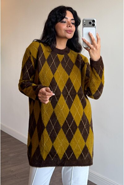 Mahhar Baklava Desenli Simli Tunik - Yeşil