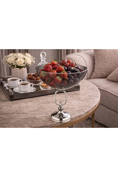 Dania وعاء تقديم زجاجي فاخر بقاعدة معدنية ✨ تصميم أنيق للضيافة | 25 × 35 سم 🖤