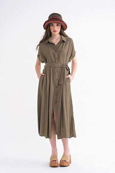 Hiccup Mixray shirt dress with belt detail