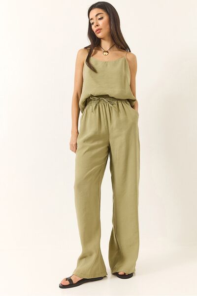 Hiccup Bianco Lucci two-piece set with modal woven blouse and pants with susp...